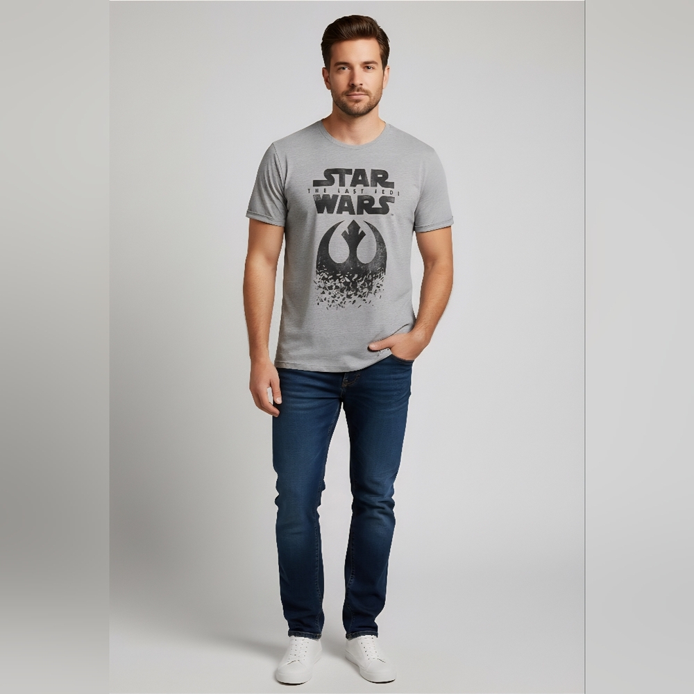 Delta Gray Star Wars The Last Jedi Short Sleeve Crewneck Graphic T-Shirt Sz XL